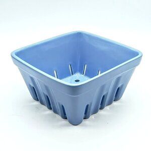 Crate & Barrel Blue Square Ceramic Berry Fruit Basket Colander